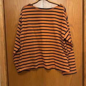 Everlane Orange and Black Striped Long Sleeve Tee